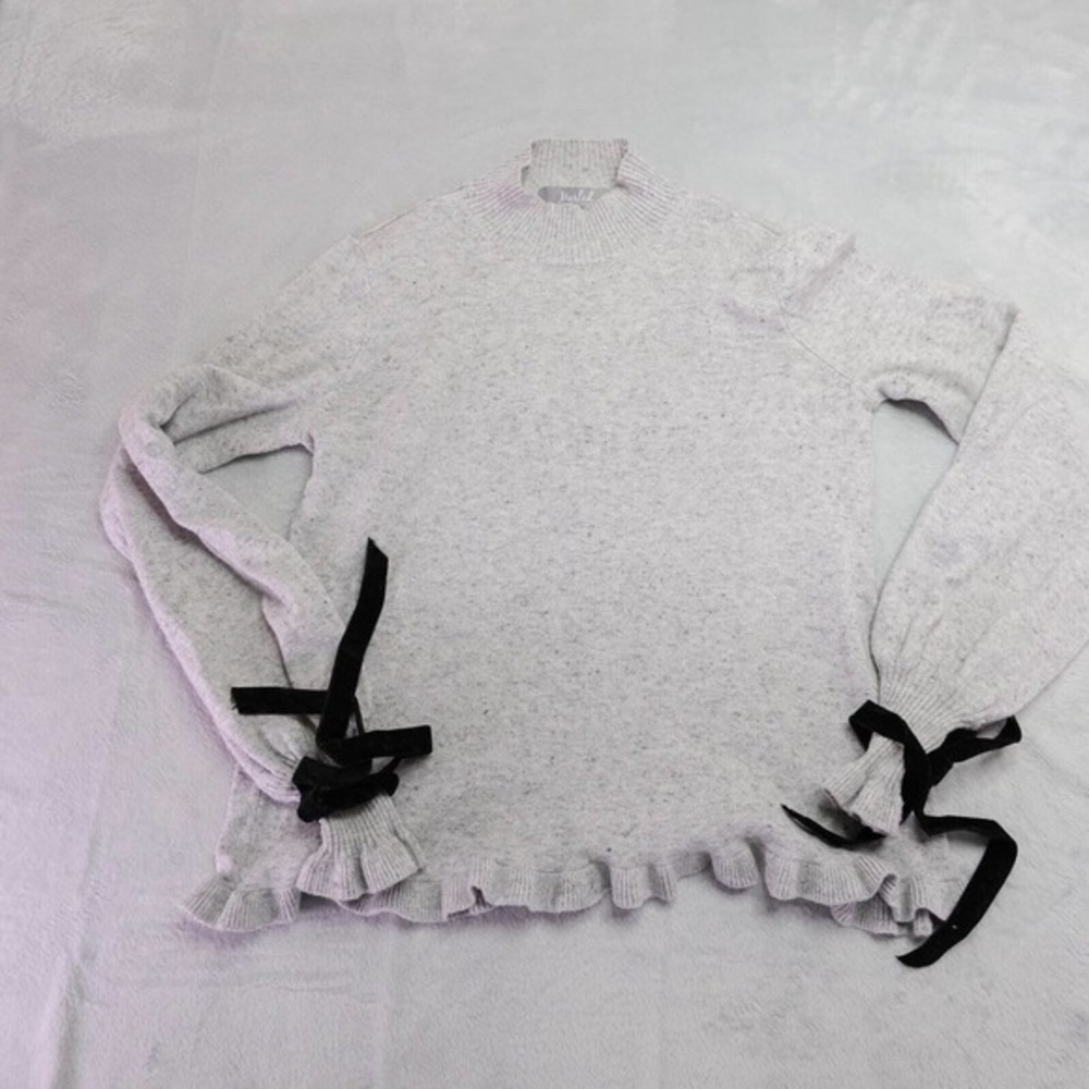 Marled Reunited Womens Sweater Tie Cuff Sleeve Mock Neck Tight Knit Lightweight